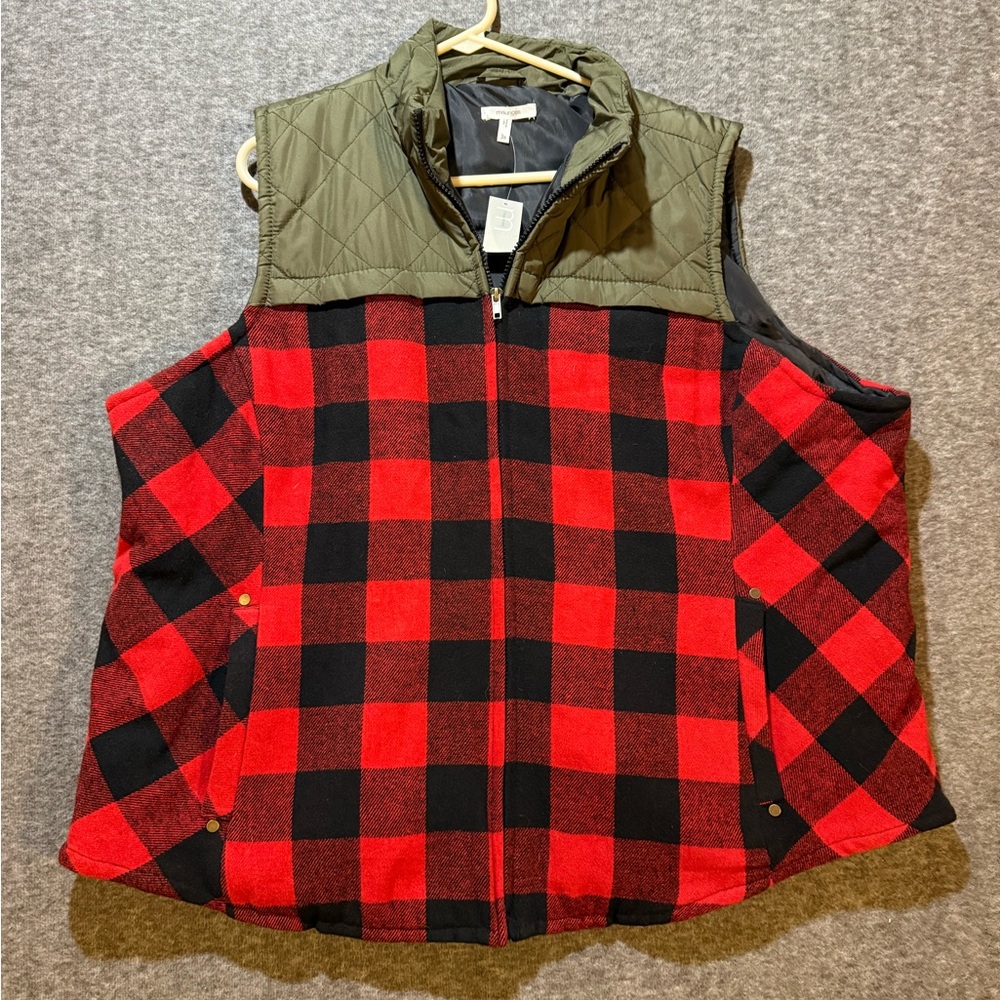 Maurices Buffalo Plaid Vest Wool Blend Womens 3X red black full zip thick soft